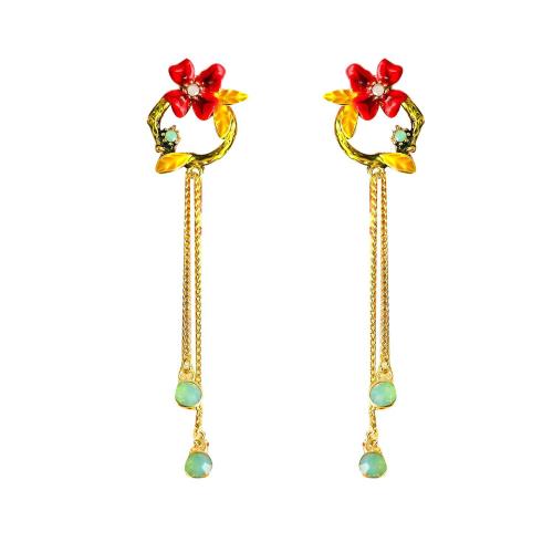 Brass Earring Clip, with Glass & Silicone, plated, for woman & enamel, gold, 65x13mm, Sold By Pair