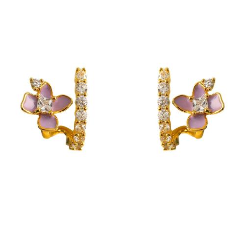 Cubic Zirconia Micro Pave Brass Earring, petals, plated, micro pave cubic zirconia & for woman & enamel, gold, 15x11mm, Sold By Pair