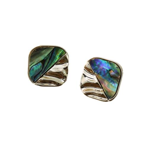 Brass Stud Earring, with White Shell & Abalone Shell, plated, for woman, more colors for choice, 19mm, Sold By Pair