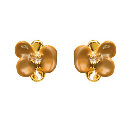 Cubic Zirconia Micro Pave Brass Earring, petals, plated, micro pave cubic zirconia & for woman & enamel, more colors for choice, 17x18mm, Sold By Pair