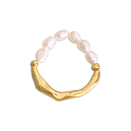 Brass Finger Ring, with Freshwater Pearl, plated, for woman, gold, Inner diameter 18MM, Sold By PC