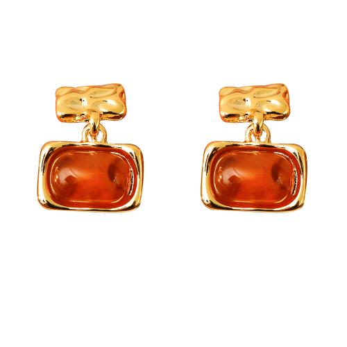 Brass Earring Clip, with Resin, plated, for woman, gold, 22x16mm, Sold By Pair