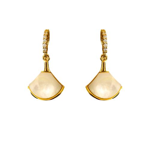 Boucles d'oreilles en laiton zircon cubique pavent, avec coquille, Placage, pavé de micro zircon & pour femme, Or, 23x11mm, Vendu par paire