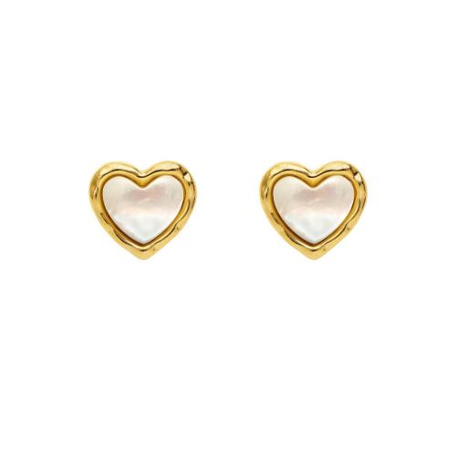 Brass Stud Earring, with Shell, Heart, plated, for woman, gold, 12x13mm, Sold By Pair