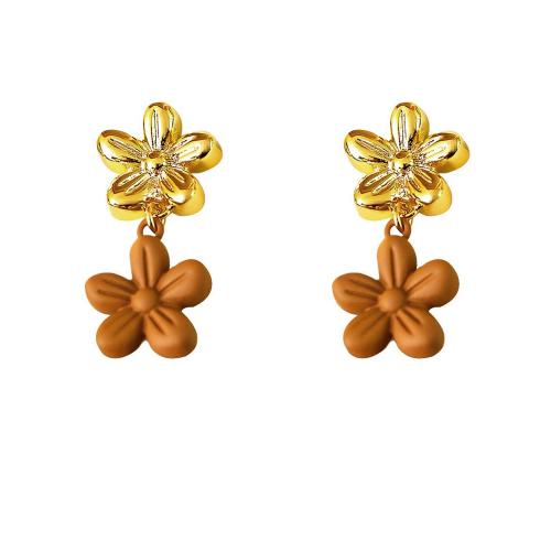 Brass Earring Clip, petals, painted, for woman, gold, 24x10mm, Sold By Pair