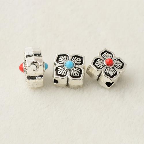 Tibetan Style Flower Beads, plated, DIY, silver color, Hole:Approx 2.1mm, Sold By PC