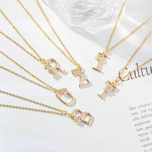 Titanium Steel Necklace, plated, letters are from A to Z & different styles for choice & micro pave cubic zirconia & for woman, golden, Length:Approx 41-50 cm, Sold By PC