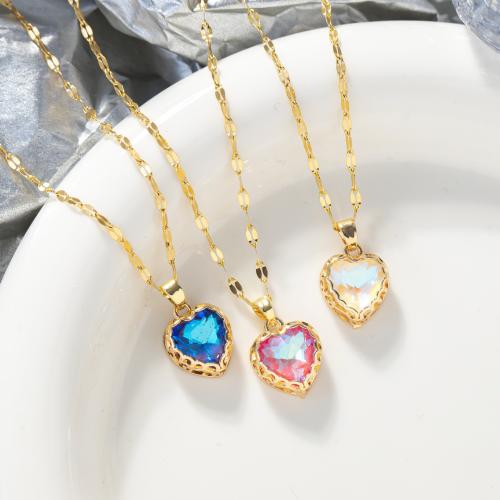 Brass Necklace, with Crystal, with 5cm extender chain, plated, for woman, more colors for choice, Length:Approx 40 cm, Sold By PC