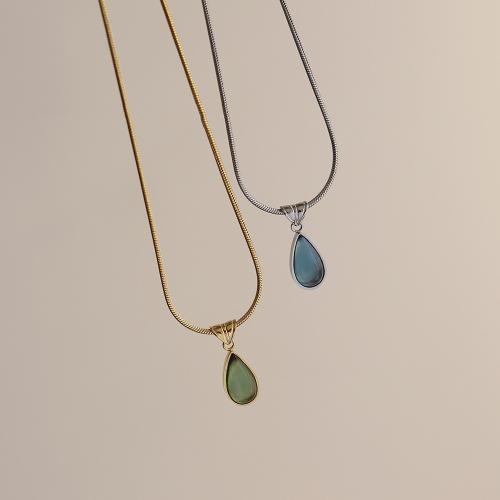 Collier d'acier titane, avec verre, avec 5cm chaînes de rallonge, pour femme, plus de couleurs à choisir, Longueur:Environ 40 cm, Vendu par PC