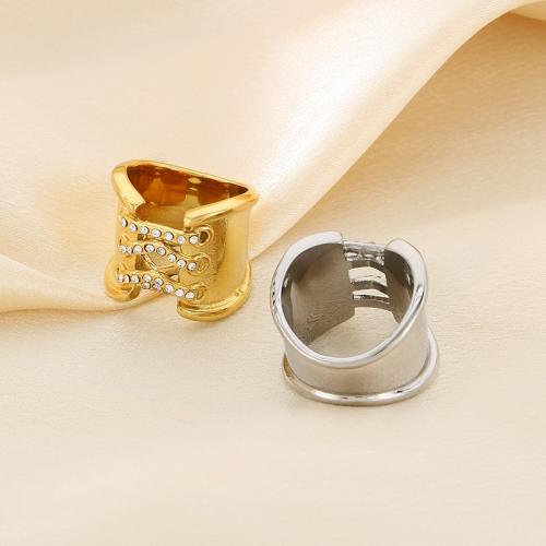 Rhinestone Stainless Steel Finger Ring, 304 Stainless Steel, Vacuum Ion Plating, different size for choice & different styles for choice & with rhinestone, more colors for choice, Sold By PC