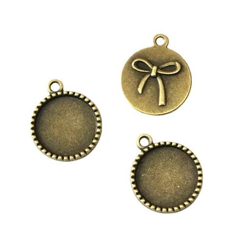 Tibetan Style Pendant Cabochon Setting, Round, antique brass color plated, DIY, 18mm, 60PCs/Bag, Sold By Bag