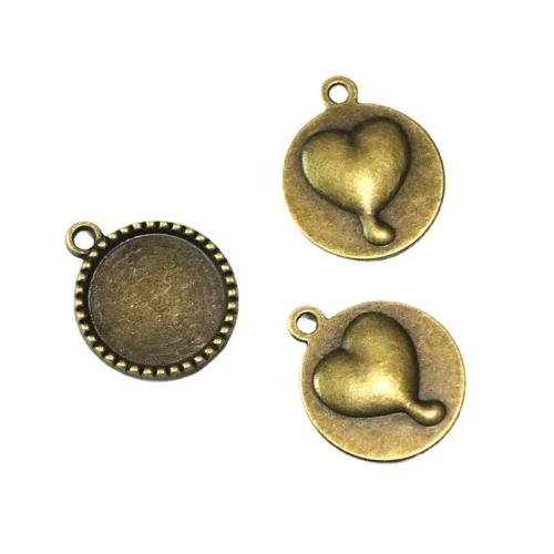 Tibetan Style Pendant Cabochon Setting, Round, antique brass color plated, DIY, 18mm, 60PCs/Bag, Sold By Bag