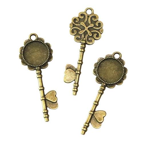 Tibetan Style Pendant Cabochon Setting, Key, antique brass color plated, DIY, 14mm, 60PCs/Bag, Sold By Bag