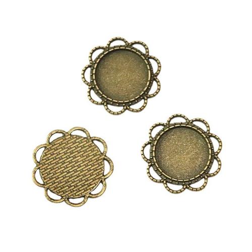 Tibetan Style Pendant Cabochon Setting, Flower, antique brass color plated, DIY, 18mm, 50PCs/Bag, Sold By Bag