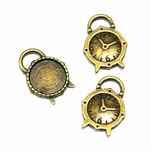 Tibetan Style Pendant Cabochon Setting, Clock, antique brass color plated, DIY, 14mm, 50PCs/Bag, Sold By Bag