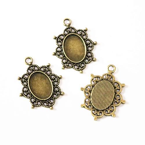 Tibetan Style Pendant Cabochon Setting, antique brass color plated, DIY, 10x14mm, 100PCs/Bag, Sold By Bag