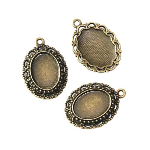 Tibetan Style Pendant Cabochon Setting, antique brass color plated, DIY, 13x18mm, 50PCs/Bag, Sold By Bag