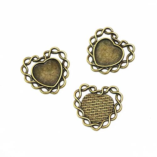 Tibetan Style Pendant Cabochon Setting, Heart, antique brass color plated, DIY, 18.10x16.50mm, 50PCs/Bag, Sold By Bag