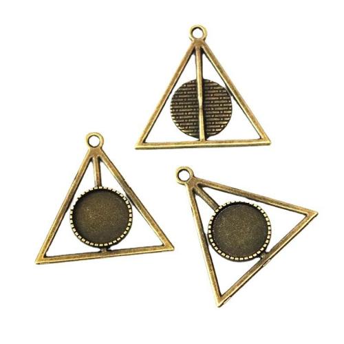 Tibetan Style Pendant Cabochon Setting, Triangle, antique brass color plated, DIY, 16mm, 40PCs/Bag, Sold By Bag