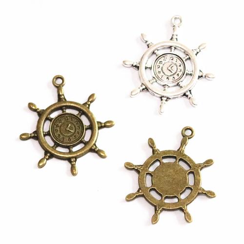 Tibetan Style Ship Wheel & Anchor Pendant, plated, DIY, more colors for choice, 35.70x39.90mm, 30PCs/Bag, Sold By Bag