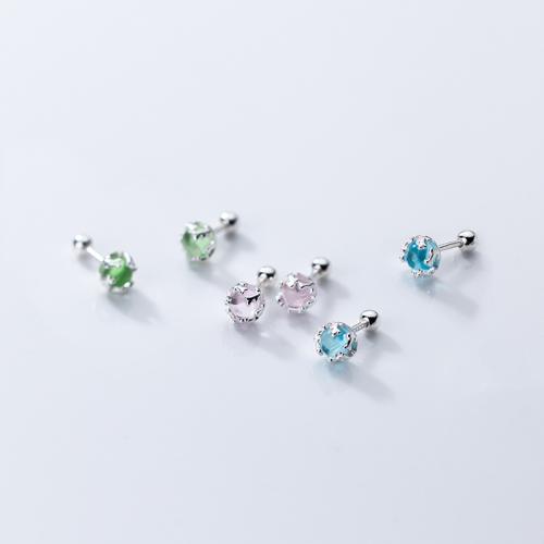 925 Sterling Silver Stud Earring, with Lampwork, Korean style & for woman, more colors for choice, 6mm, Sold By Pair