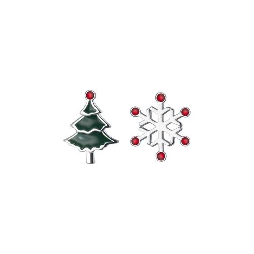 925 Sterling Silver Asymmetric Stud Earrings, Snowflake, Christmas jewelry & for woman & enamel, more colors for choice, Sold By Pair