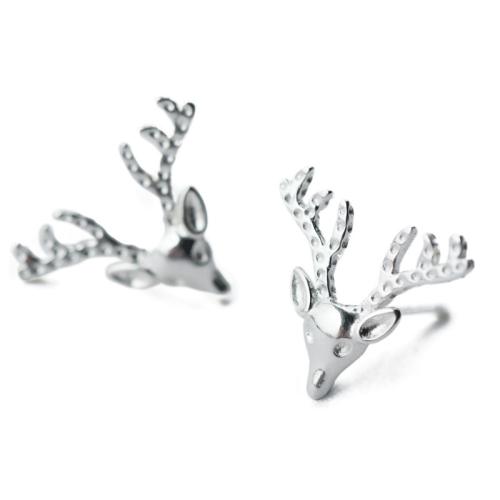 925 Sterling Silver Stud Earring, Christmas Reindeer, Christmas jewelry & for woman, 14x11mm, Sold By Pair