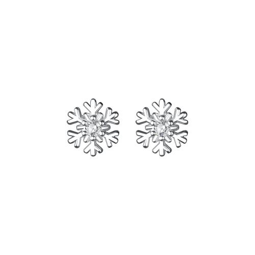 925 Sterling Silver Stud Earring, Snowflake, Christmas jewelry & for woman & with rhinestone, 6mm, Sold By Pair