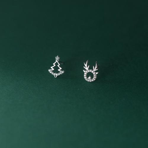 925er Sterling Silber Asymmetrische Ohrstecker, Weihnachtsbaum, Weihnachtsschmuck & für Frau & mit Strass & hohl, keine, verkauft von Paar