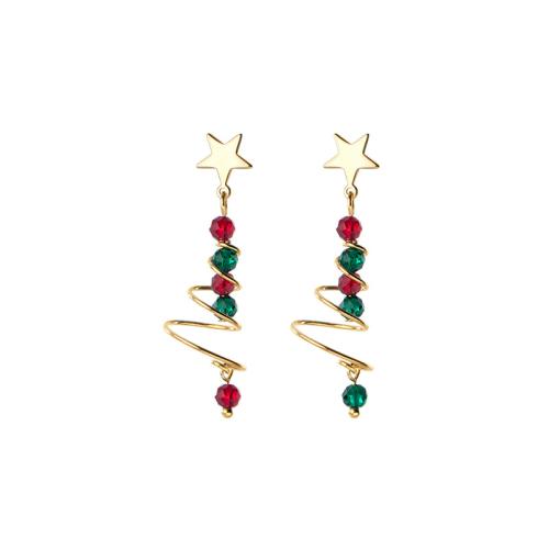 925 Sterling Silver Drop Earring, with Glass, Christmas Tree, Christmas jewelry & for woman, more colors for choice, 10x34mm, Sold By Pair