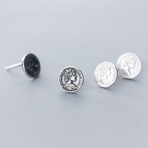 925 Sterling Silver Stud Earring, Round, Korean style & for woman, more colors for choice, 9mm, Sold By Pair