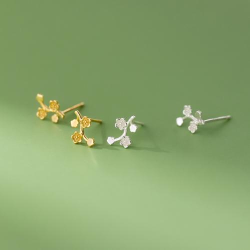 925 Sterling Silver Stud Earring, Flower, Korean style & for woman, more colors for choice, 9mm, Sold By Pair