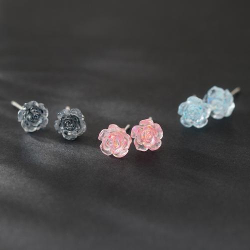 925 Sterling Silver Stud Earring, with Resin, Rose, fashion jewelry & for woman, more colors for choice, 8mm, Sold By Pair