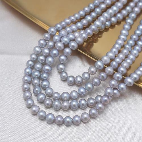 Natural Freshwater Pearl Loose Beads, Slightly Round, DIY, grey, 5-6mm, Sold Per Approx 36-37 cm Strand