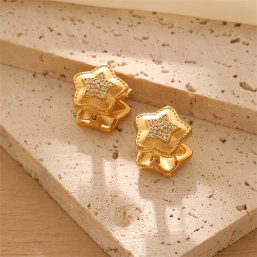 Titanium Steel  Earring, Star, 18K gold plated, fashion jewelry & different styles for choice & for woman & with rhinestone, golden, Sold By Pair