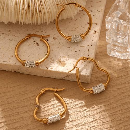 Boucle d'oreille Acier Titane, Plaqué or 18K, bijoux de mode & styles différents pour le choix & pavé de micro zircon & pour femme, doré, Vendu par paire