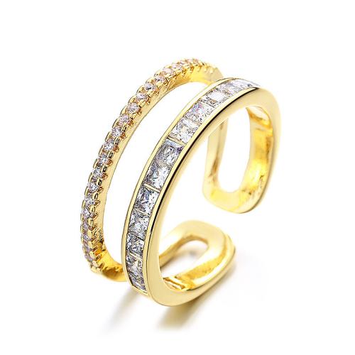 Cubic Zirconia Micro Pave Brass Ring, fashion jewelry & micro pave cubic zirconia & for woman, golden, Sold By PC