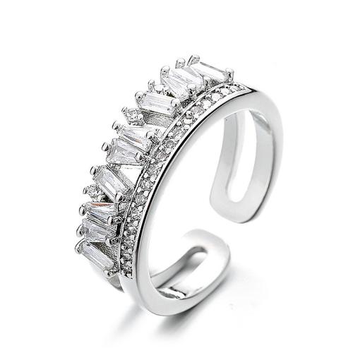 Cubique anneau en laiton Circonia Micro Pave, bijoux de mode & pavé de micro zircon & pour femme, argent, Vendu par PC