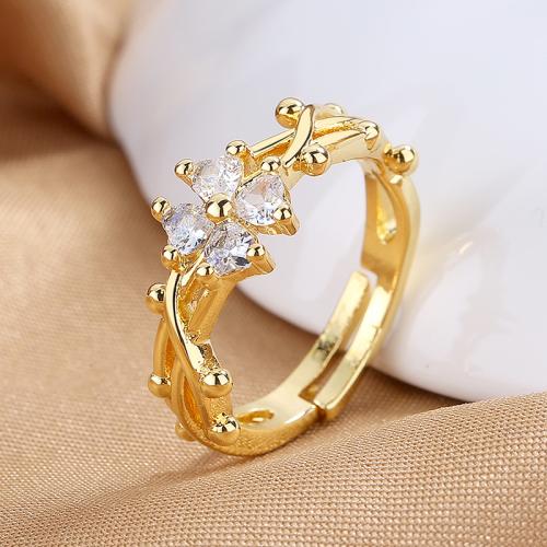 Cúbicos Circonia Micro Pave anillo de latón, metal, Joyería & micro arcilla de zirconia cúbica & para mujer, dorado, Vendido por UD