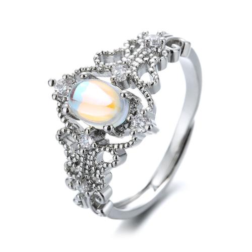 Brass Finger Ring, with Sea Opal, fashion jewelry & for woman, silver color, Sold By PC