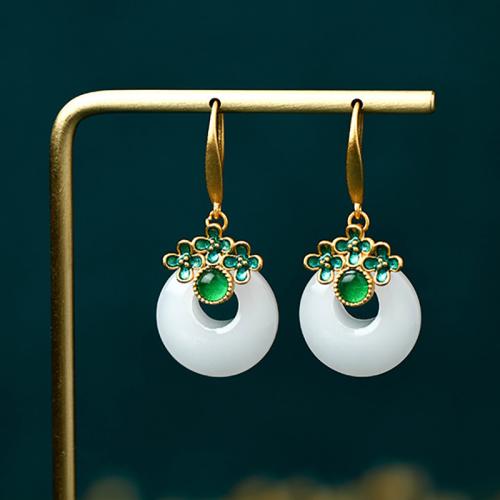 Brass Drop Earring, with Jade, fashion jewelry & for woman, 35mm, Sold By Pair