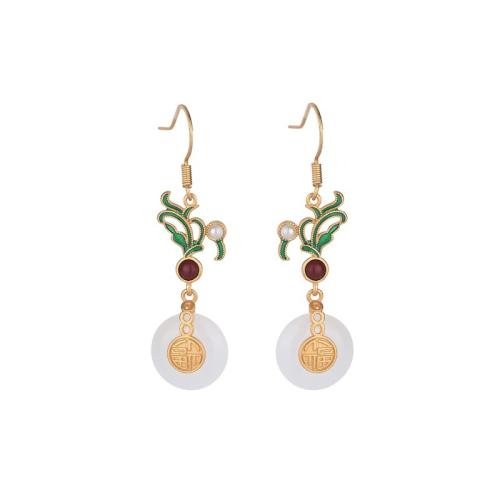 Brass Drop Earring, with Jade & Plastic Pearl, fashion jewelry & for woman, 44mm, Sold By Pair