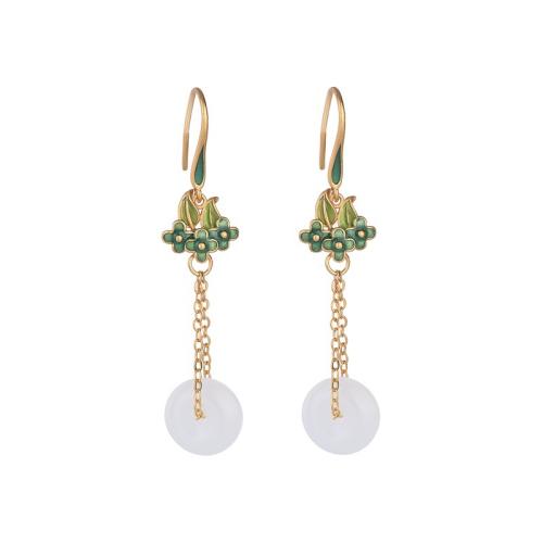 Brass Drop Earring, with Jade, fashion jewelry & for woman & enamel, 54mm, Sold By Pair