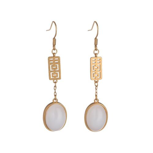 Brass Drop Earring, with Jade, fashion jewelry & for woman, 54mm, Sold By Pair