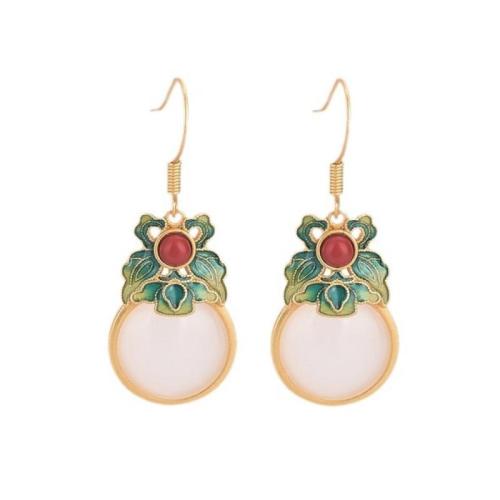 Brass Drop Earring, with Jade, fashion jewelry & for woman & enamel, 38mm, Sold By Pair