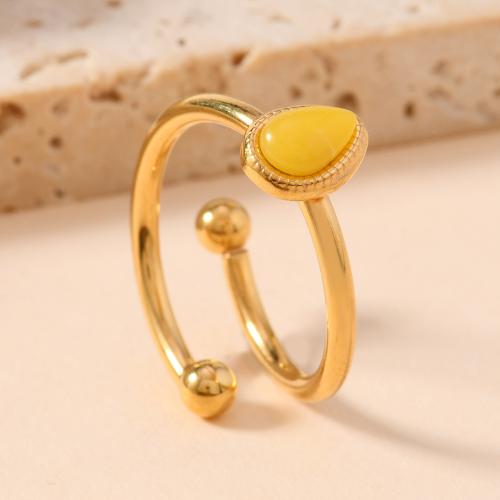 Stainless Steel Finger Ring, 304 Stainless Steel, with Glass, Teardrop, fashion jewelry & for woman, diameter 17mm, Sold By PC