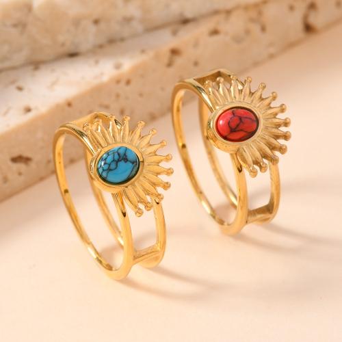 Stainless Steel Finger Ring, 304 Stainless Steel, with turquoise, 18K gold plated, fashion jewelry & for woman, more colors for choice, diameter 17mm, Sold By PC