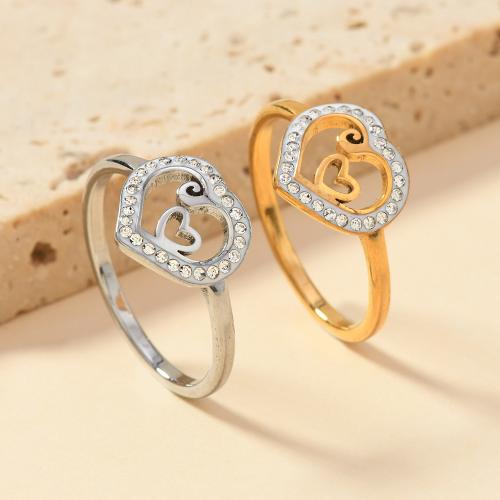 Couple Finger Rings, 304 Stainless Steel, Heart, Unisex & different size for choice & with rhinestone, more colors for choice, Sold By PC