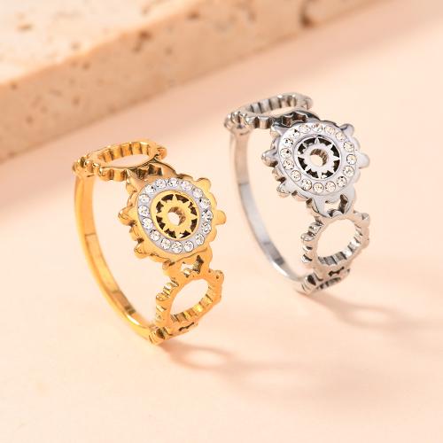 Rhinestone-Edelstahl -Finger-Ring, 304 Edelstahl, unisex & verschiedene Größen vorhanden & mit Strass, keine, verkauft von PC