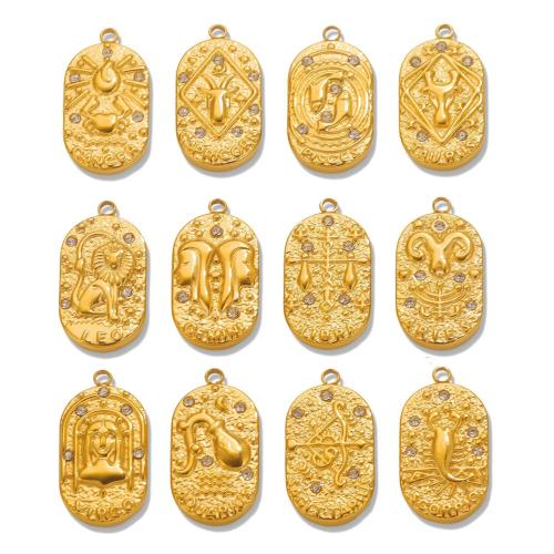 Stainless Steel Pendants, 304 Stainless Steel, DIY & different designs for choice & with rhinestone, golden, 13x25mm, 5PCs/Bag, Sold By Bag